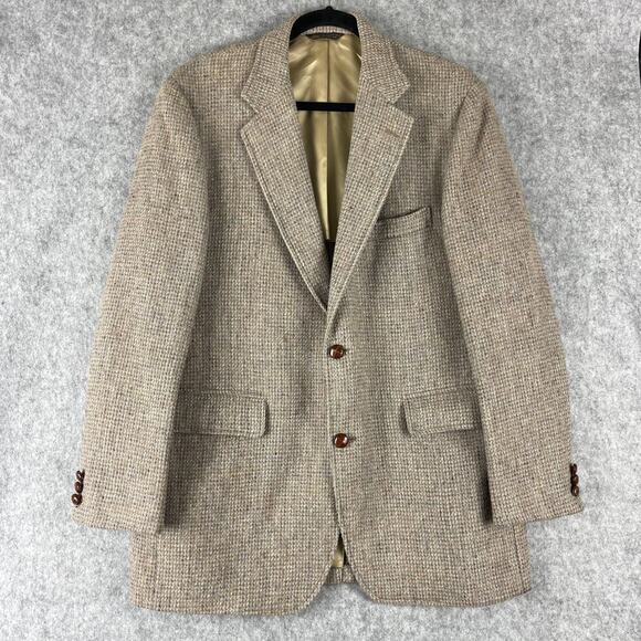 Vintage Culwell & Son Wool Tweed Blazer Sport Coat Mens 42R Beige 2 Button 80s - Picture 1 of 16